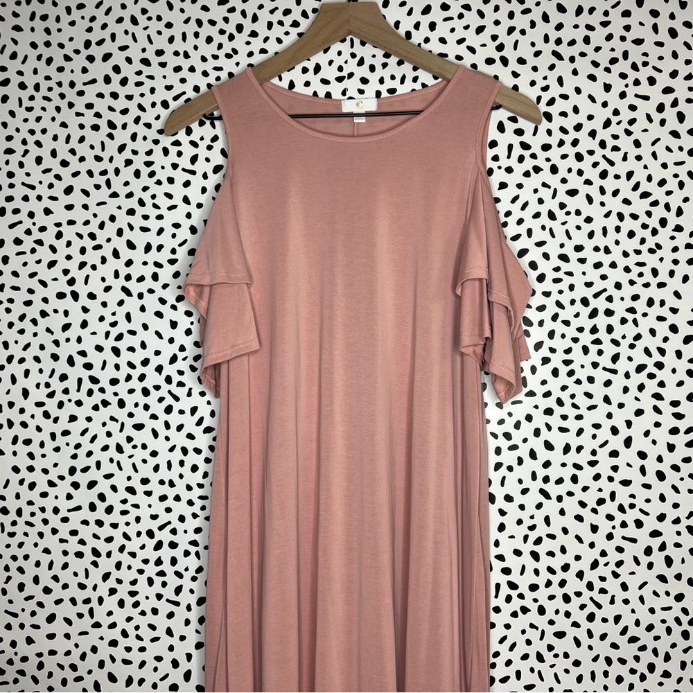 charming charlie | pink cold shoulder dress